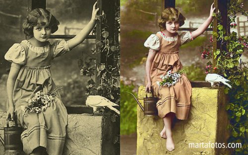 Foto antiga em tons de sépia recolorizada com bom gosto.