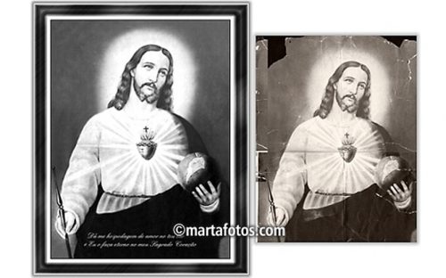 Restauração de impressão de pintura religiosa.